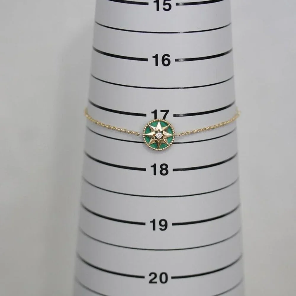 Dior Rose Devan Diamond Leather AU 750 18K Yellow Gold Green E1069 - Picture 5 of 5